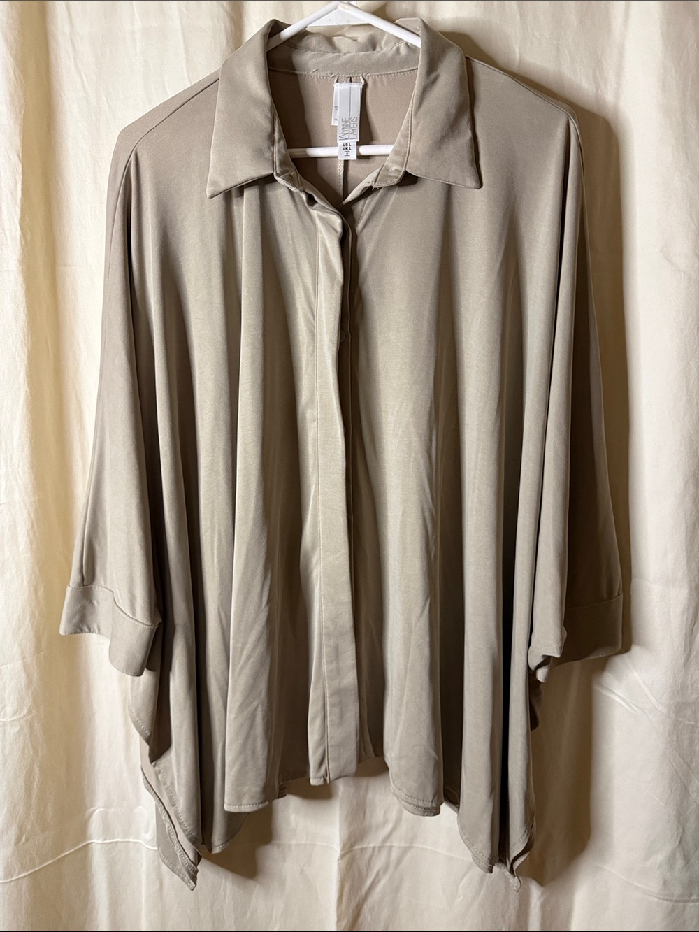Relaxed Taupe Button-Front Tunic with Collar
